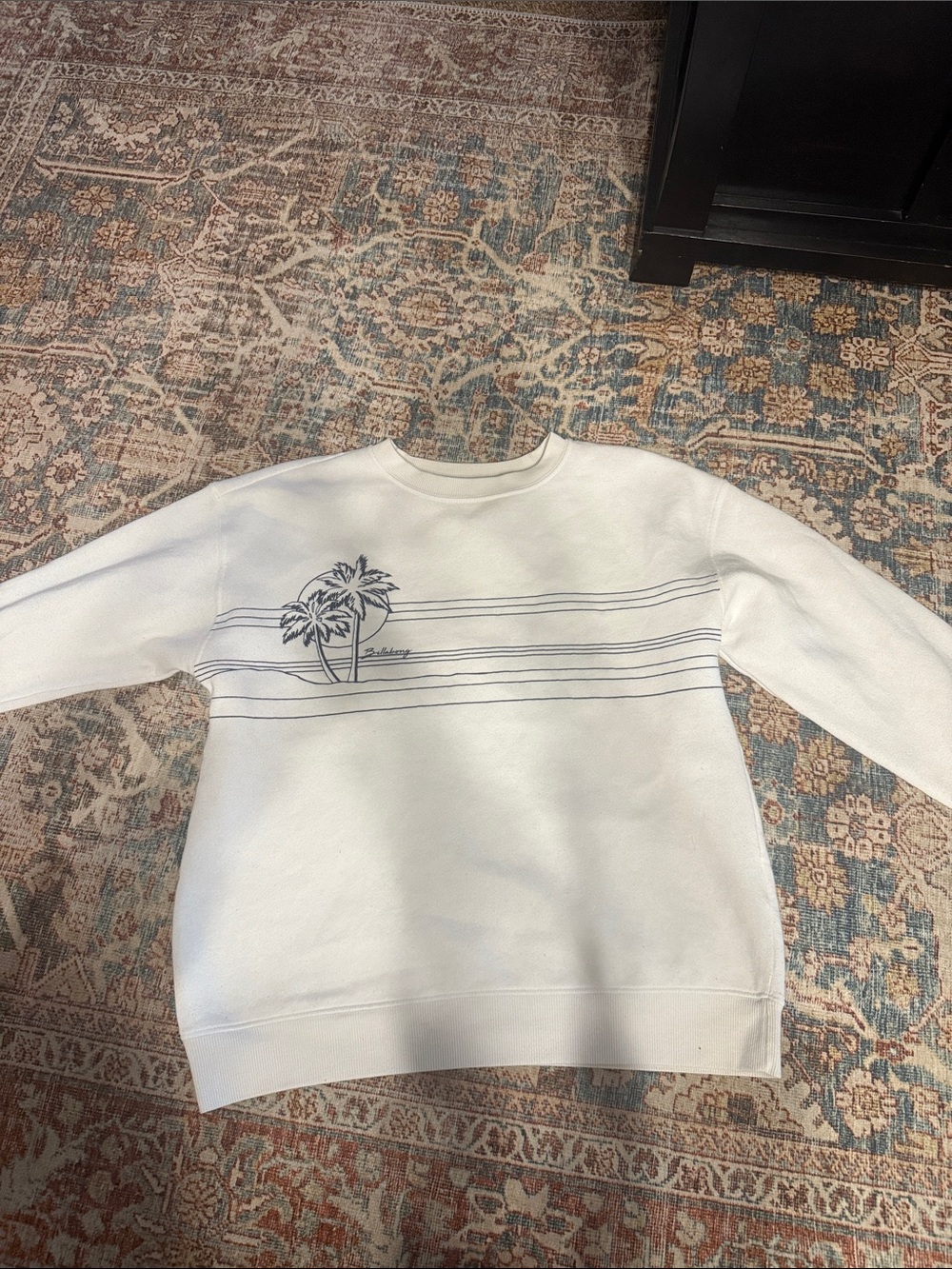 Billabong White Crewneck Sweater with Navy Palm Graphic